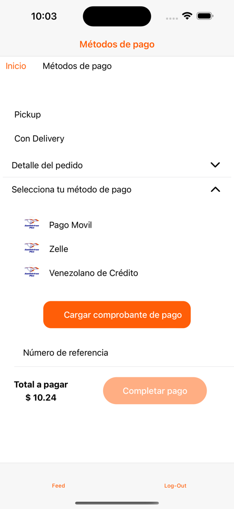 Tour - Schermata dei metodi di pagamento nell'app Tour con opzioni Zelle e Pago Movil
