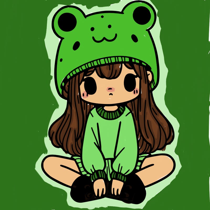 a girl wearing a frog hat and some frog socks