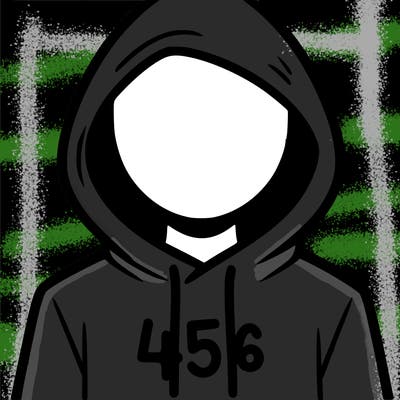 a person with non face waering a hoodie with a 456 symbol