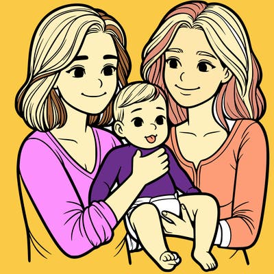 two realistic women holding one baby together