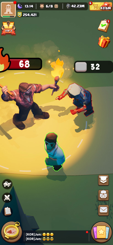 A character holding a torch and fighting a zombie in the Dark War Survival mobile game