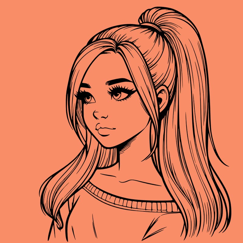 realistic girl with a high ponytail