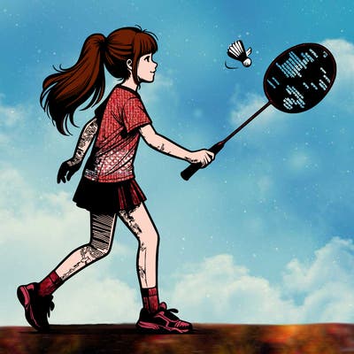 realistic girl playing badminton