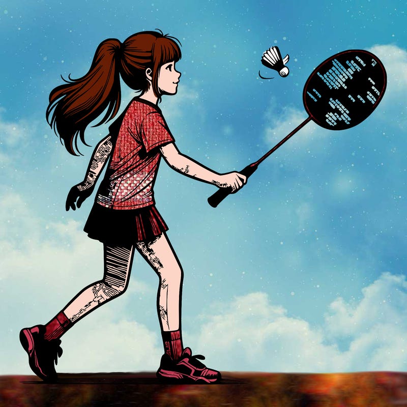 realistic girl playing badminton