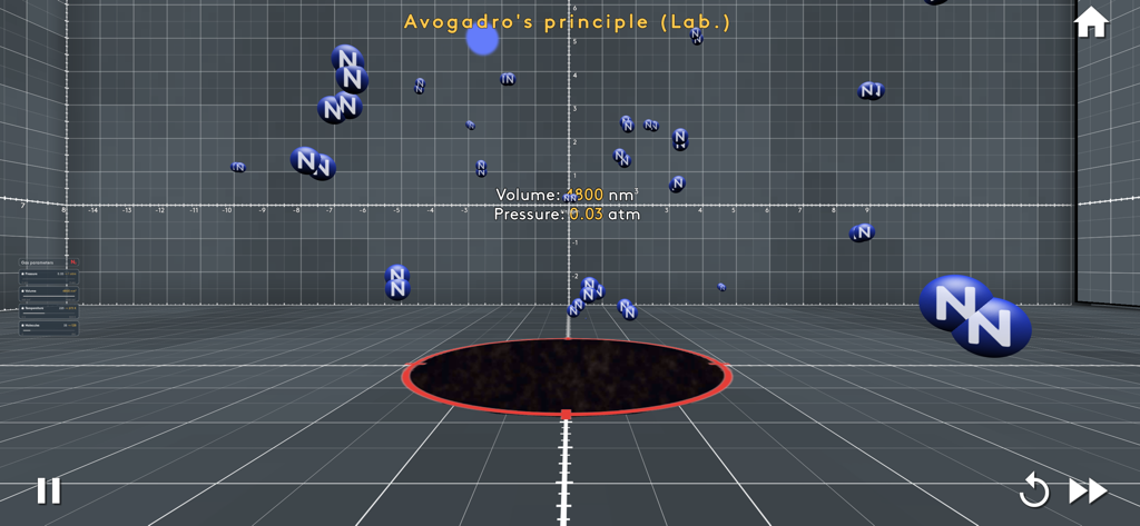 MEL VR Science Simulations - A 3D virtual reality simulation of Avogadro principle showing nitrogen molecules in a digital laboratory