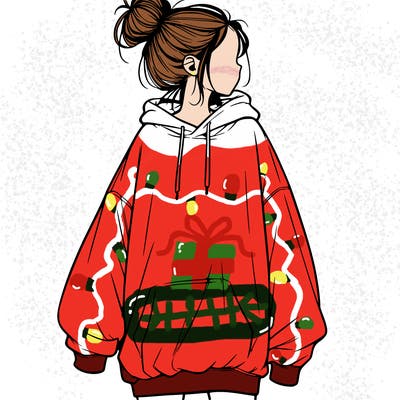 realistic girl with a oversized sweatshirt on and a bun