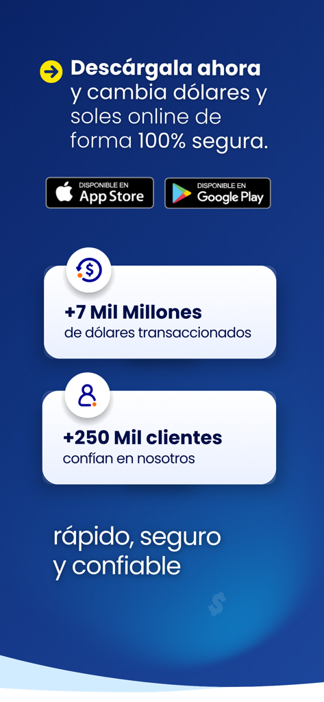 Rextie App Werbebildschirm, der Transaktionsvolumen und Kundenvertrauensstatistiken für sicheren Devisenhandel in Peru zeigt