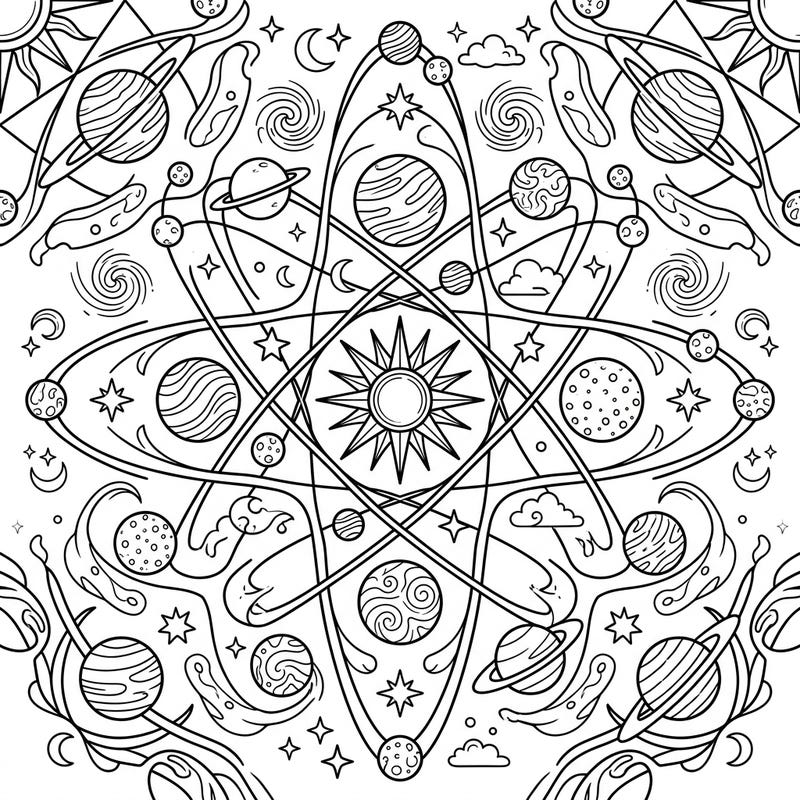Blast off into a world of color with this captivating Kaleidoscope Planets coloring page! Designed for kids aged 4-8, it features a symmetrical cosmic scene brimming with planets, stars, and celestial wonders.