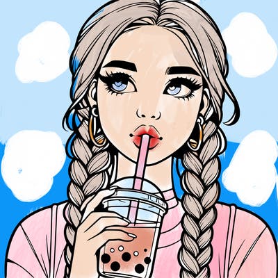 realistic girl with braided hair drinking boba
