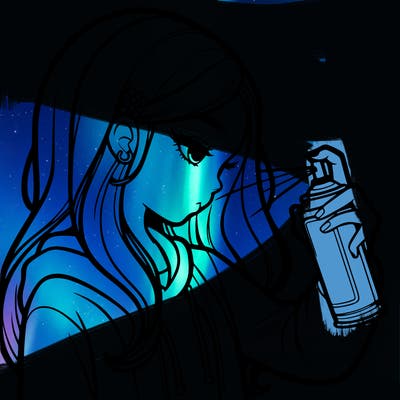 a realistic girl spray painting