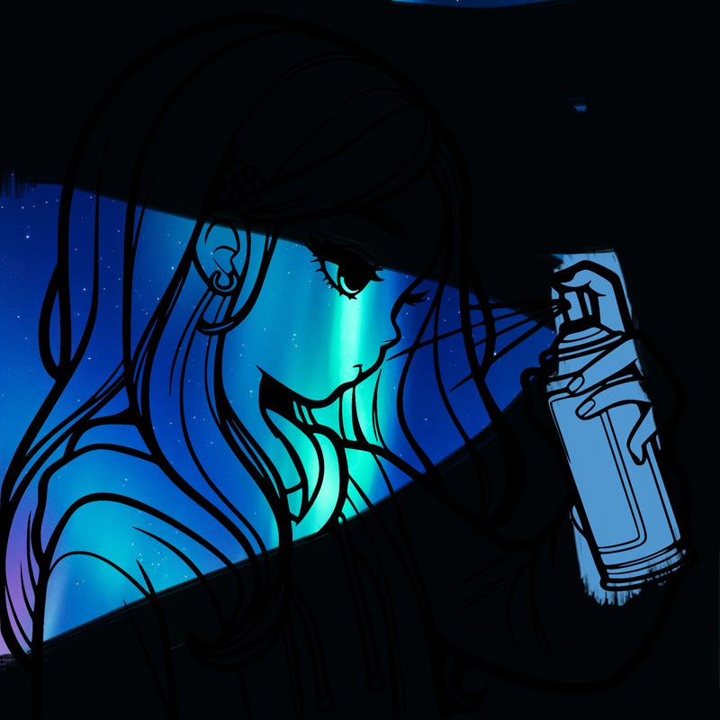 a realistic girl spray painting