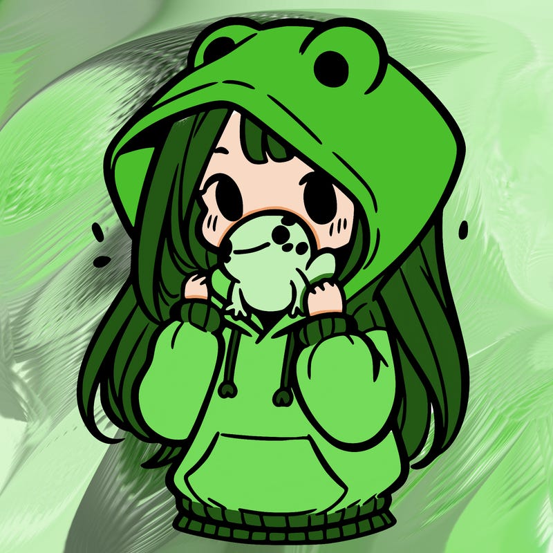 a girl holding a froggy hoodie