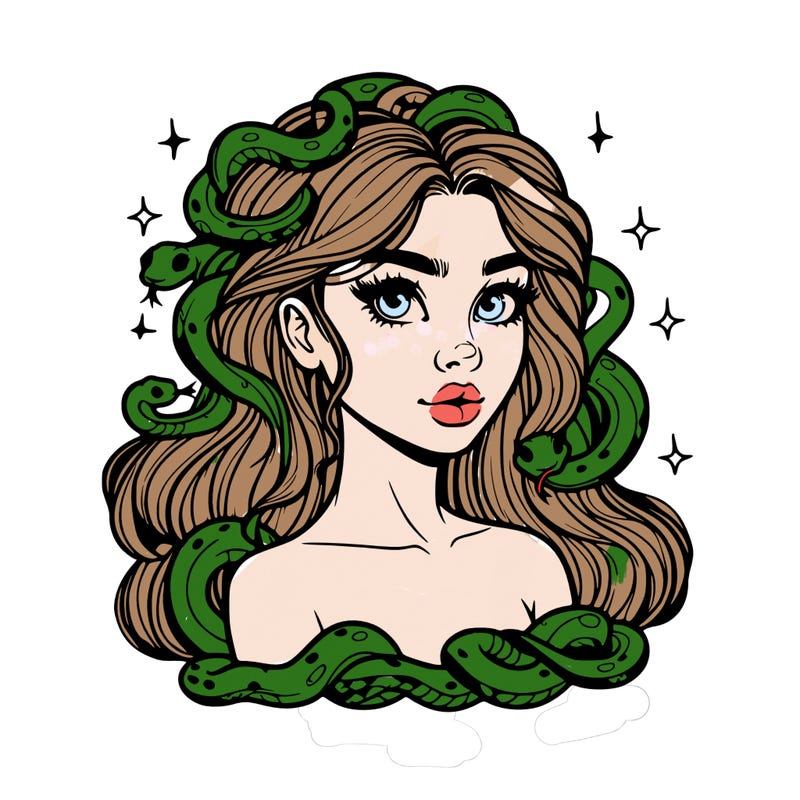 realistic girl with snakes as hair