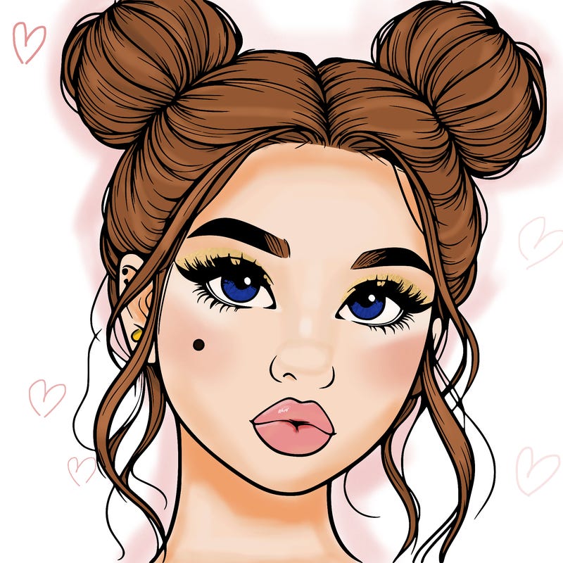 realistic girl with two buns on her hair and lips