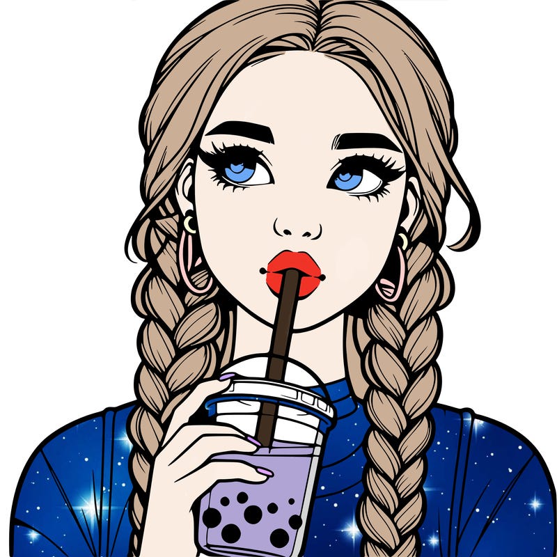 realistic girl with braided hair drinking boba