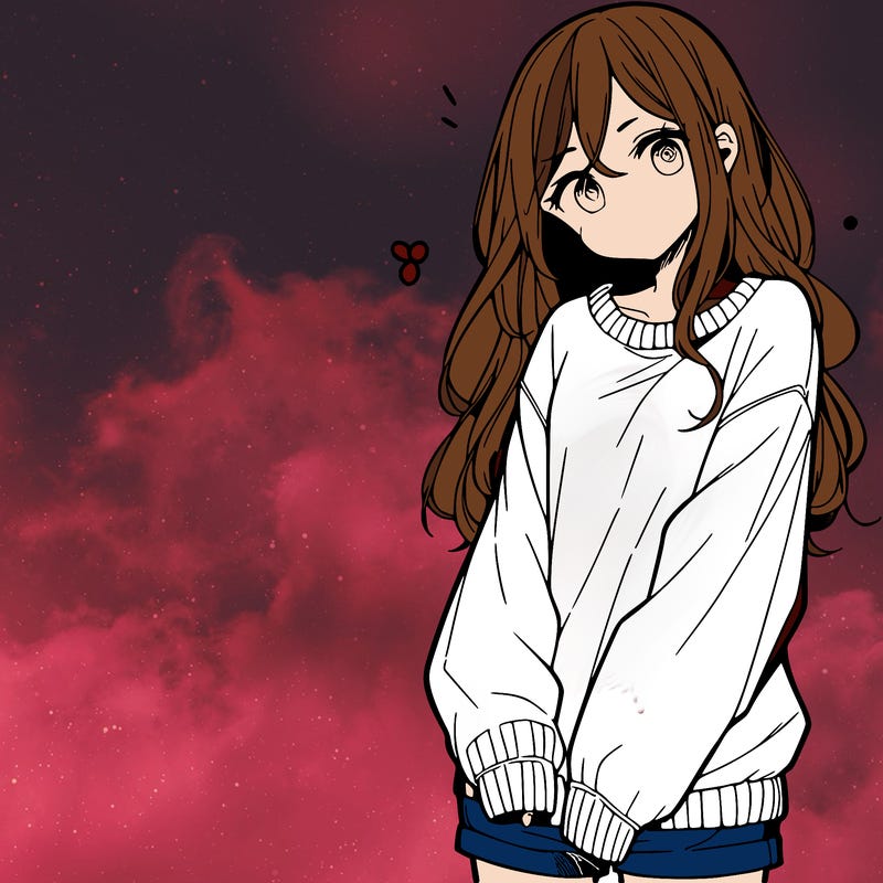 manga teen girl  in a sweater and baggy pants