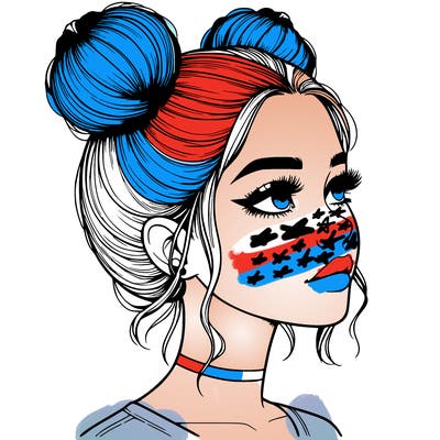 realistic girl with buns on the top of her head