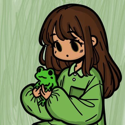 girl with long hair and a oversized shirt. and she is holding a frog