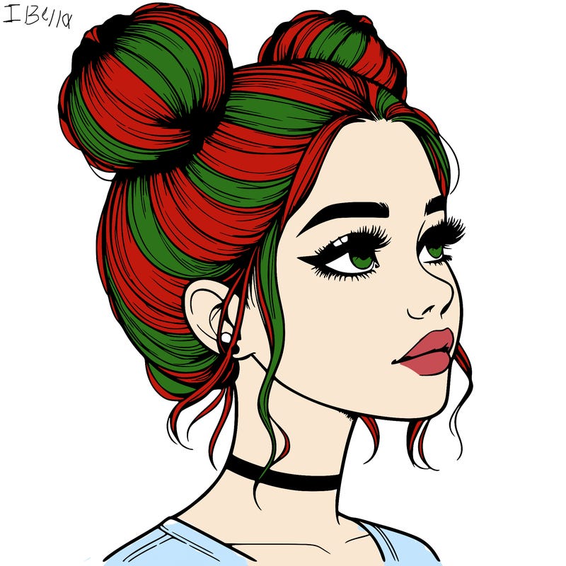 realistic girl with buns on the top of her head