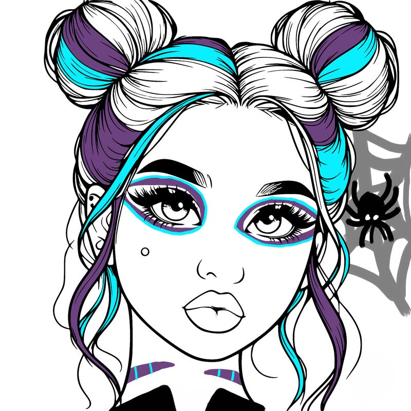realistic girl with two buns on her hair and lips