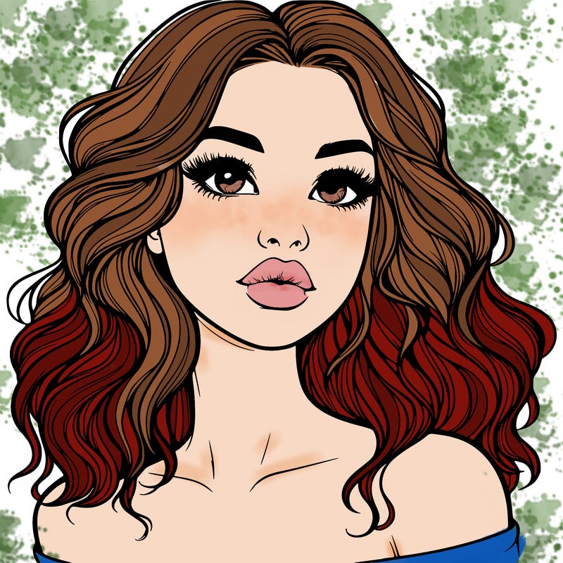 realistic girl with wavy hair and lips