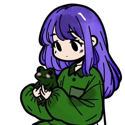 girl with long hair and a oversized shirt. and she is holding a frog