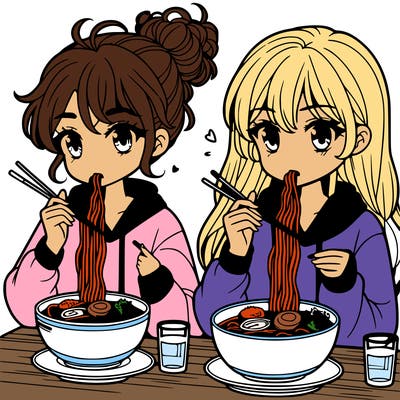 girls eating ramen