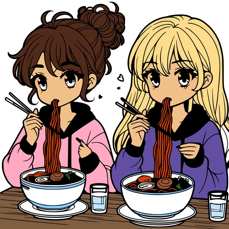 girls eating ramen