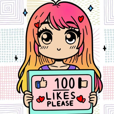 a girl with a sign saying 100 likes,please