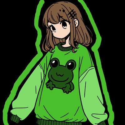 girl wearing frogging sweatshirt