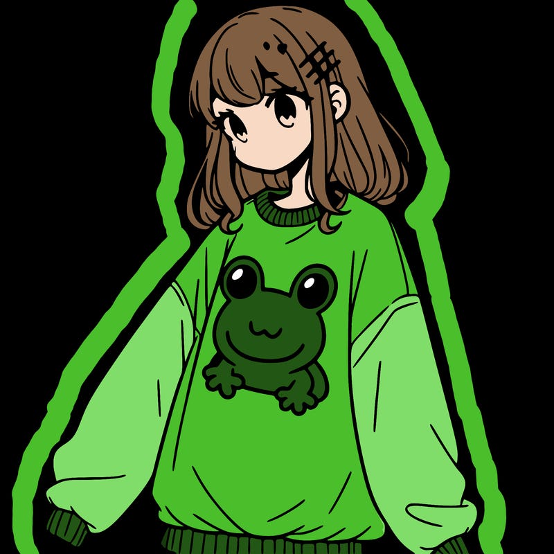 girl wearing frogging sweatshirt