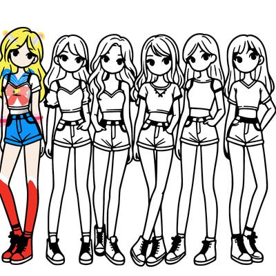 a group of girls wearing crop tops and shorts