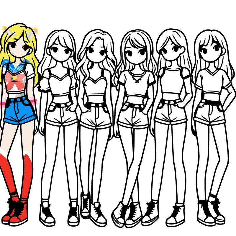 a group of girls wearing crop tops and shorts