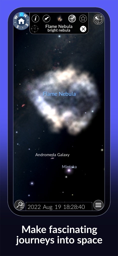 A view of the Flame Nebula and distant stars in The Sky by Redshift astronomy app