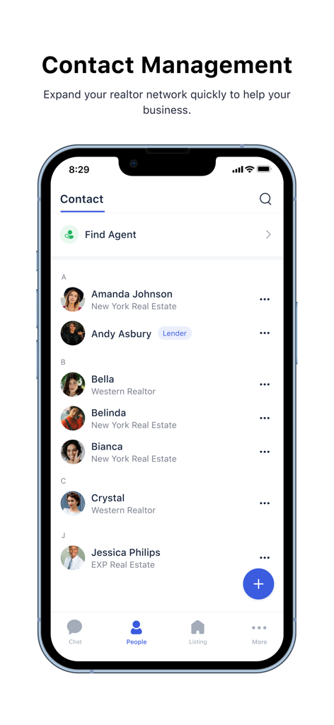 Lofty Real Estate Platform - Lofty Real Estate app screen for contact management and realtor networking