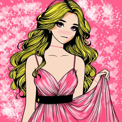 realistic girl in flowy silky prom dress