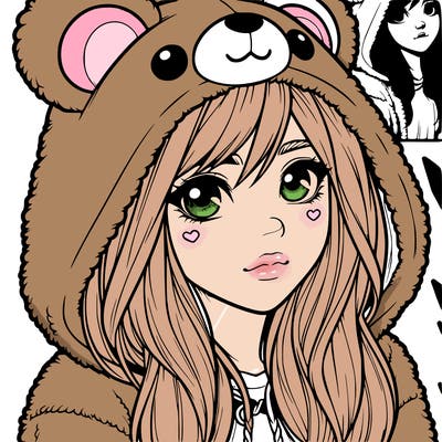 realistic girl in a bear hoodie