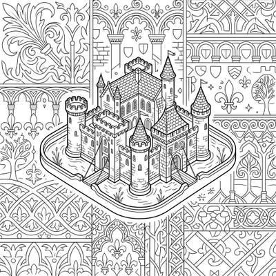 Step into a world of medieval fantasy with this beautifully intricate moated castle coloring bookmark. This unique design allows you to create a personalized keepsake while enjoying the meditative art of coloring.