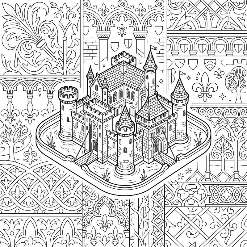 Step into a world of medieval fantasy with this beautifully intricate moated castle coloring bookmark. This unique design allows you to create a personalized keepsake while enjoying the meditative art of coloring.