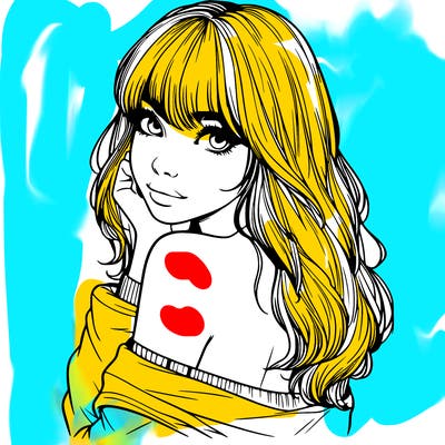 realistic girl with bangs looking over her shoulder