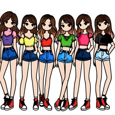 a group of girls wearing crop tops and shorts