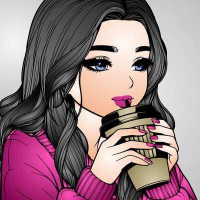 realistic girl drinking coffee
