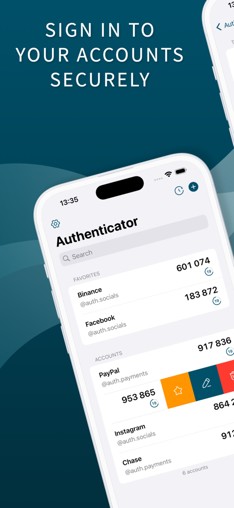 Interface de l'application Authenticator affichant des codes 2FA sécurisés pour plusieurs comptes en ligne.