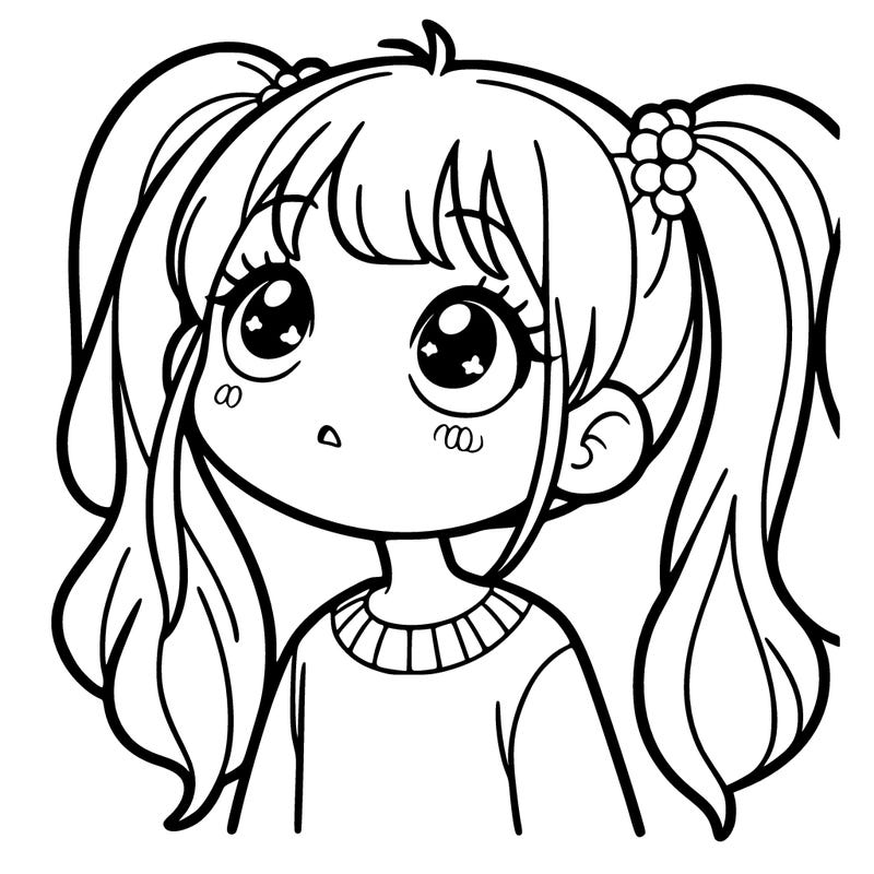 a girl with pigtails looking up