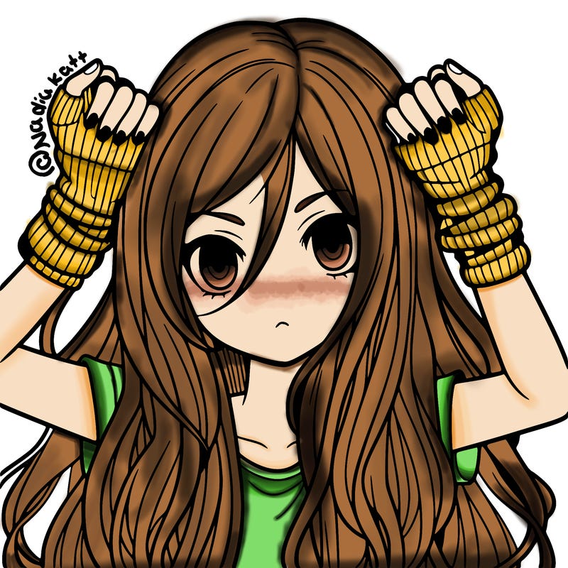long haired girl with fingerless gloves