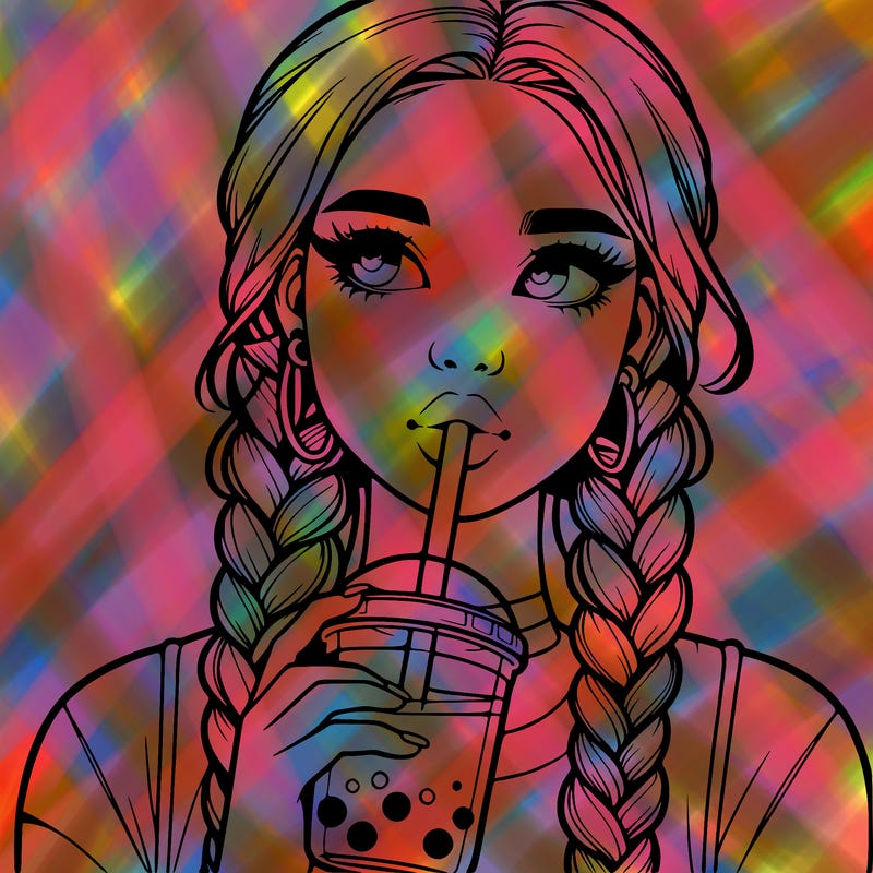 realistic girl with braided hair drinking boba