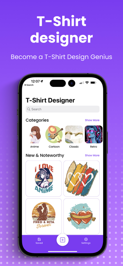 T-Shirt Designer Tool - T-Shirt Designer app home screen featuring design categories and new templates for custom apparel
