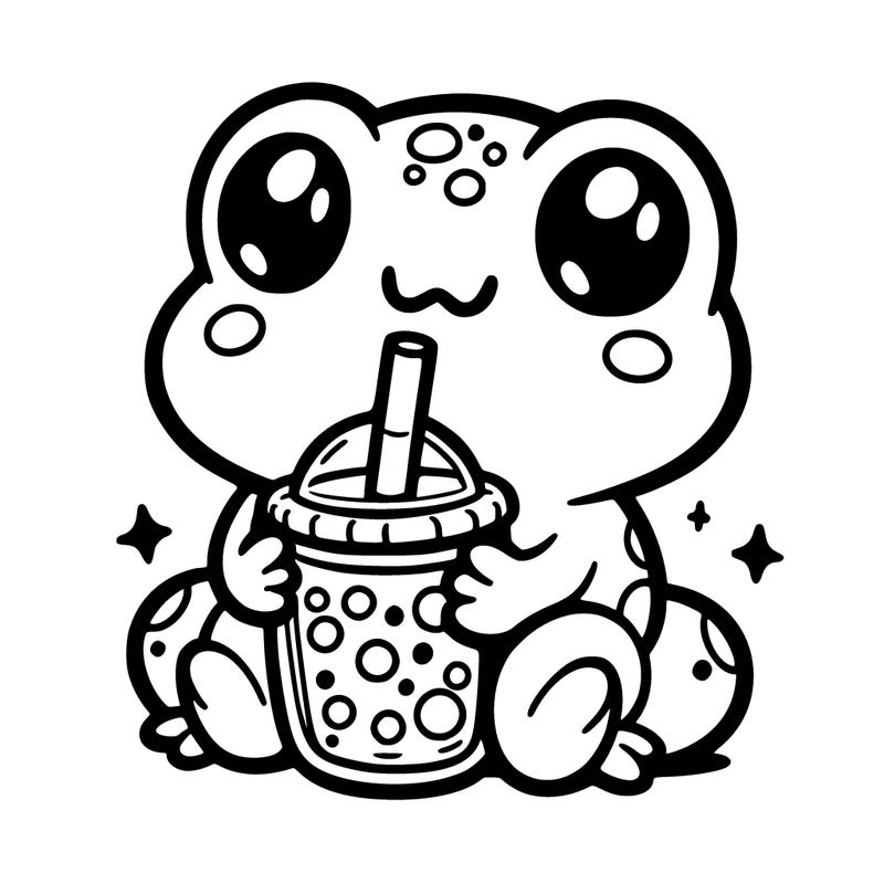 a cute frog with boba