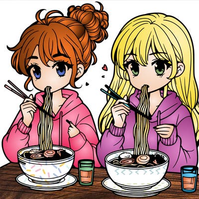girls eating ramen