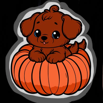 cute little puppy in a pumpkin